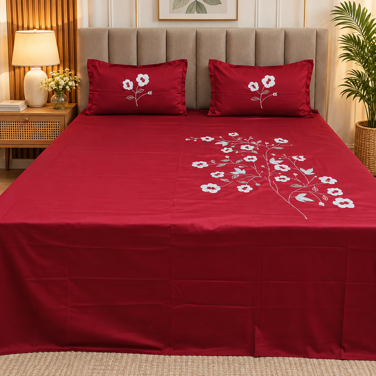 Fabby Home Designer Embroidered King Size Bedsheet Set