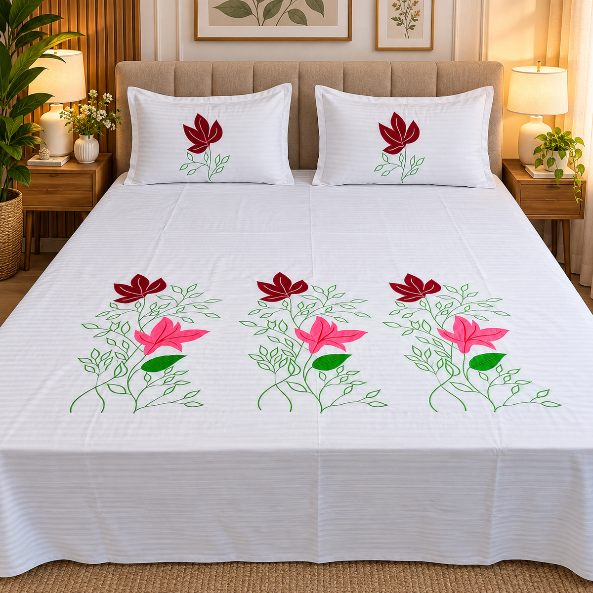 Fabby  Designer embroidered pure cottton King Size Bedsheet