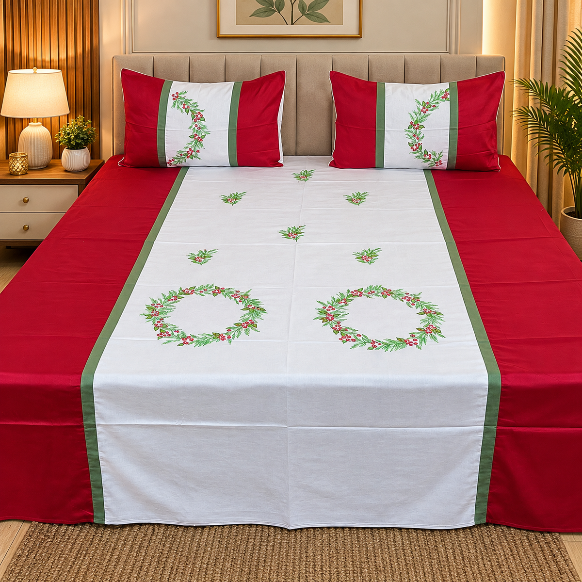 Decor Designer Mix & Match Embroidery cotton King Size Bedsheet