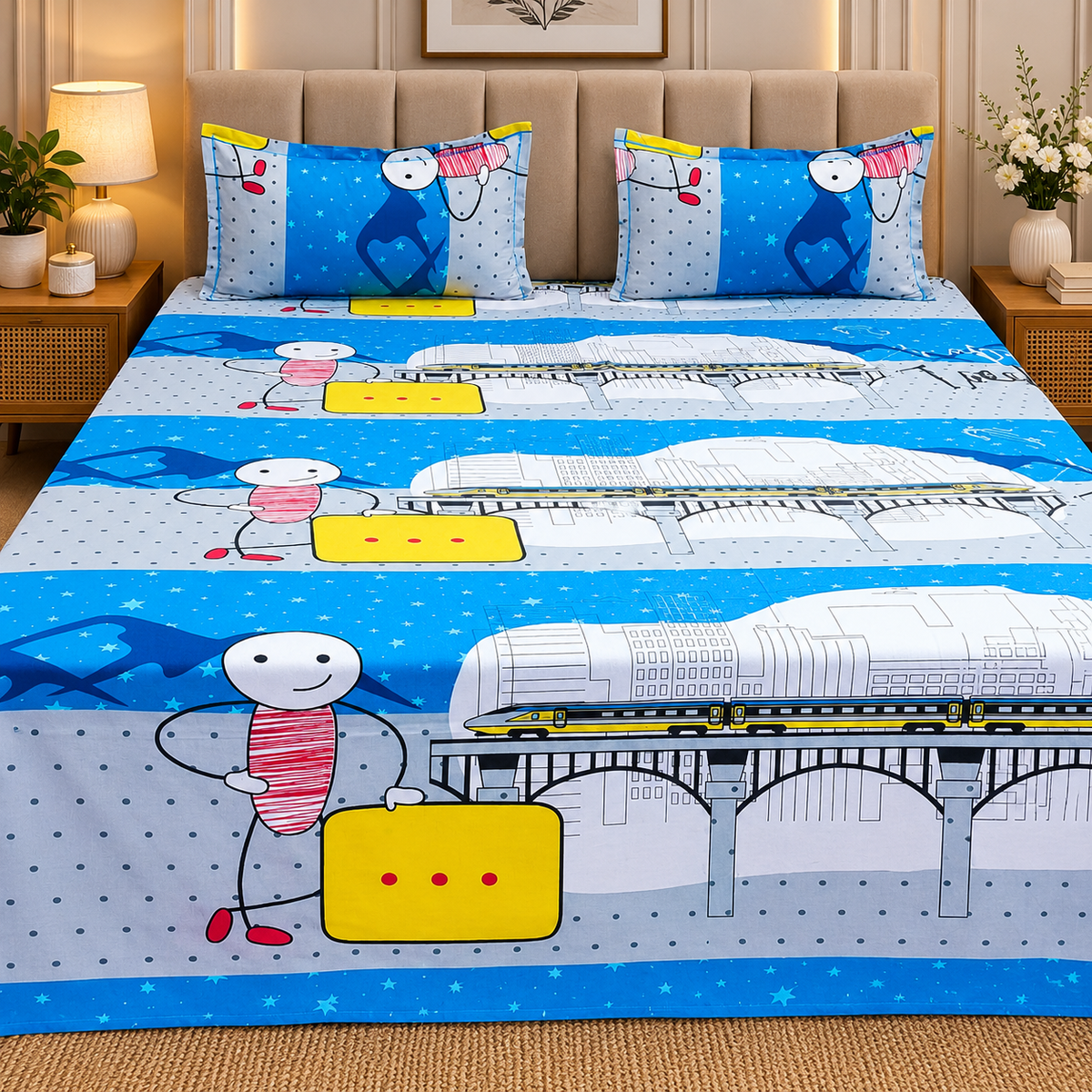 kidzee cartoon Print Cotton Double Bedsheet