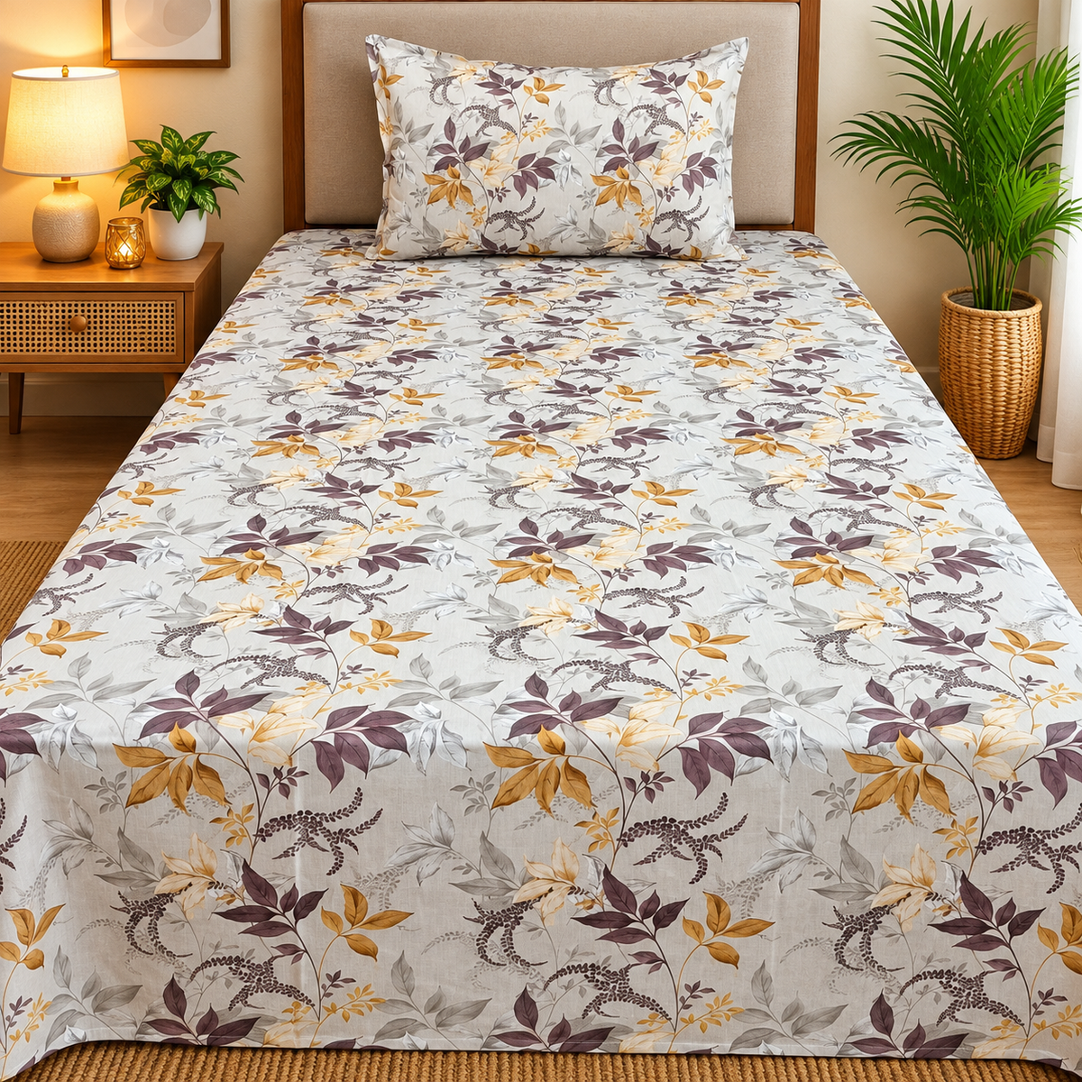 Calm Petals  Printed Pure Cotton Single Bed Sheet