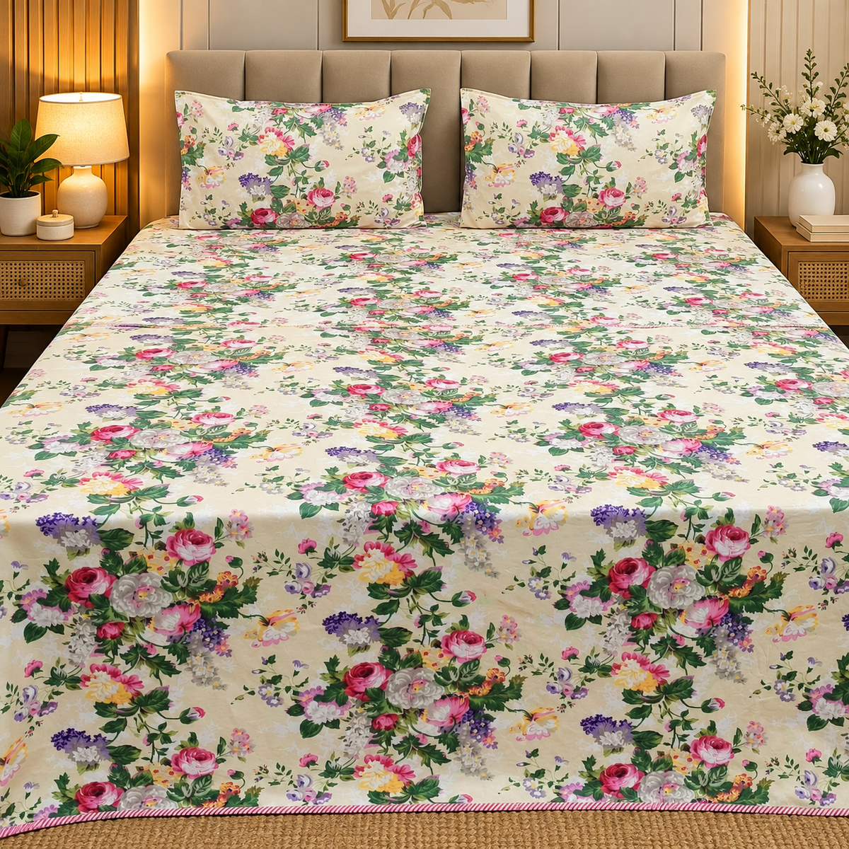 Discharge Printed Pure cotton King Size 4 pcs Bedding Set