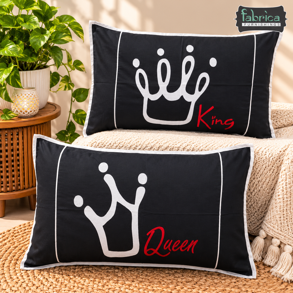 Soulmates Embroidered Pure Cotton Pillow Covers Only
