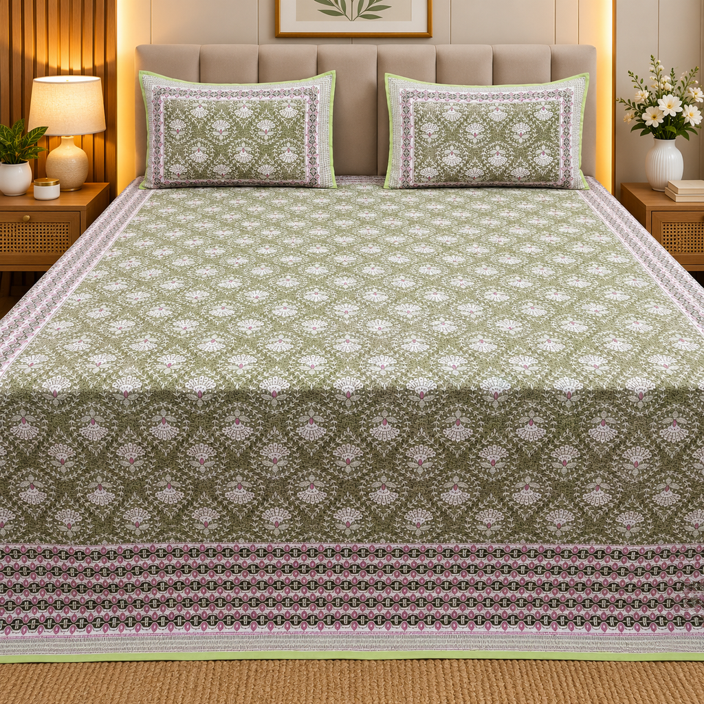 Rajwada Handblock Quilted Reversible Pure Cotton Bedcover