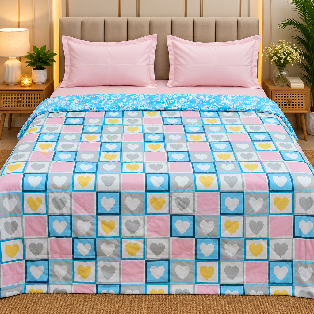 Snow Bloom Printed King Size Fluffy Reversible Comforter/ Quilt