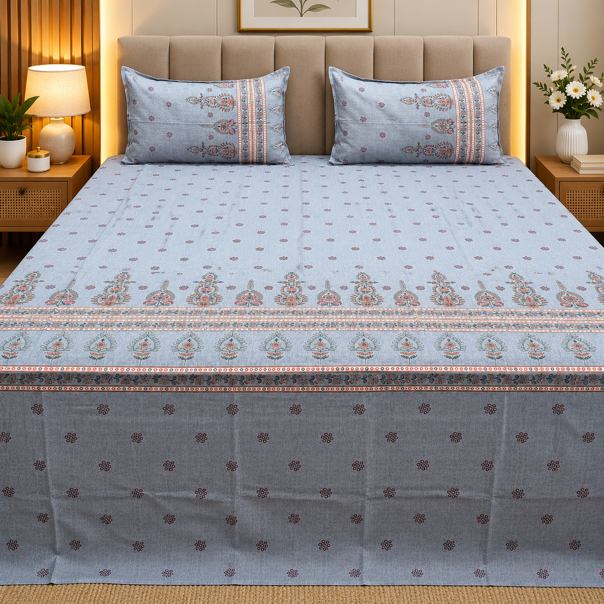 Pearl Print Premium Pure Cotton king Size Bedsheet