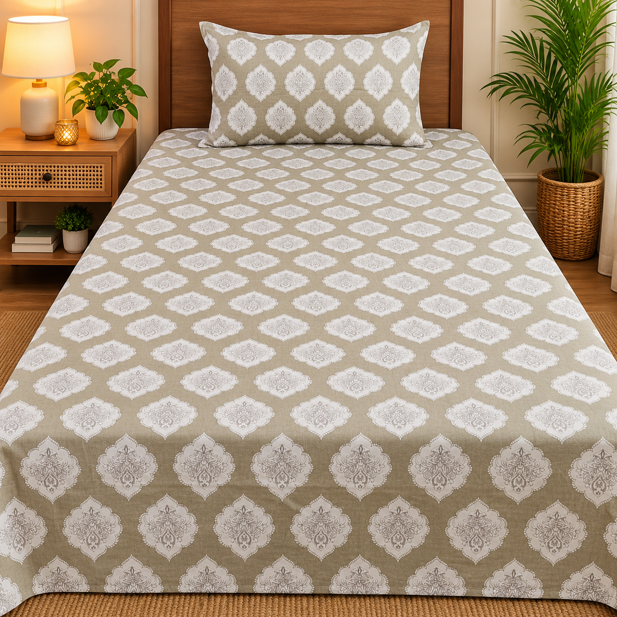 Calm Petals  Printed Pure Cotton Single Bed Sheet