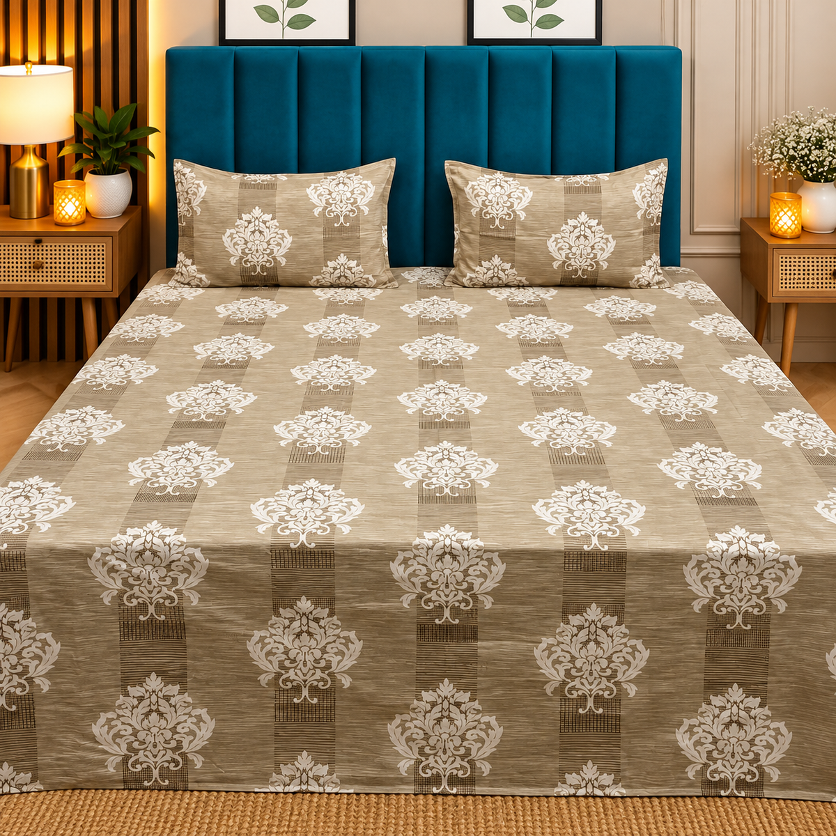 Platinum printed Pure Cotton King Size Bed Sheets