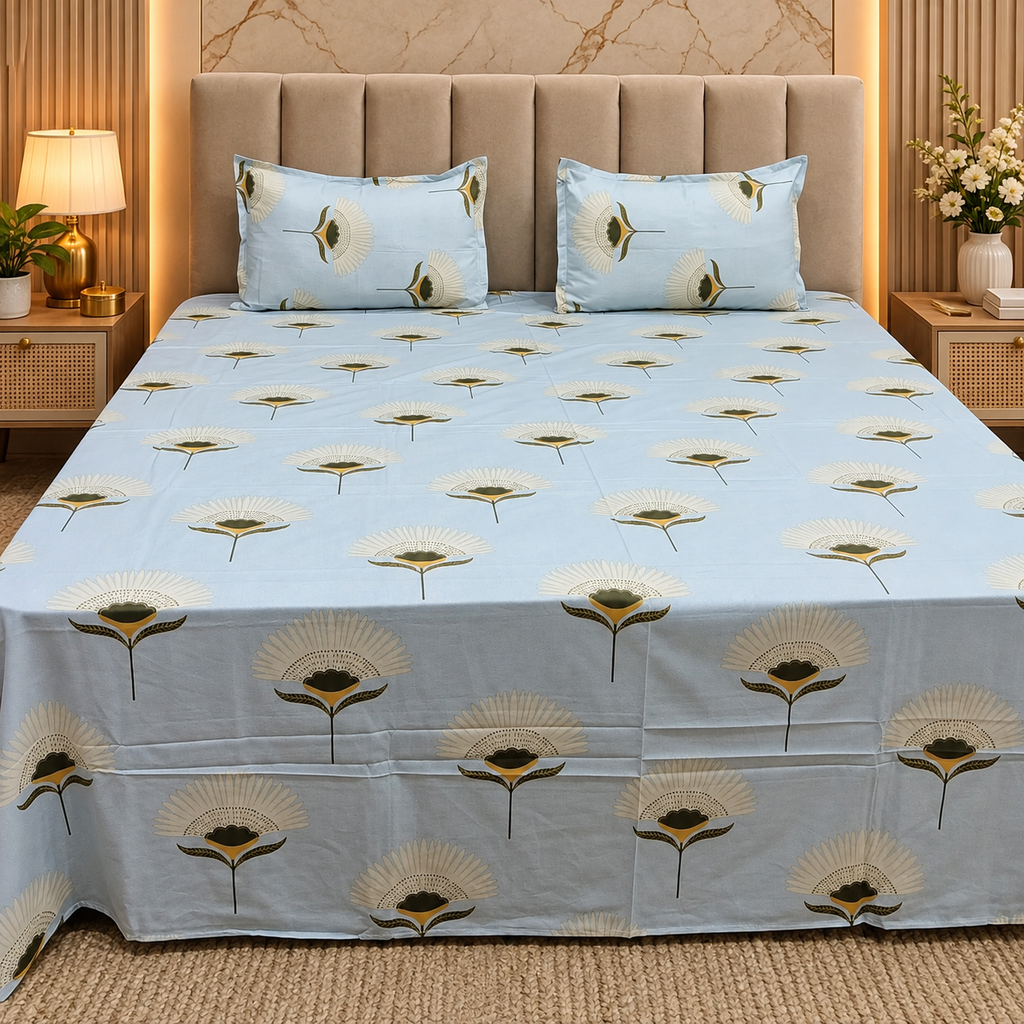 Petal Paradise Queen Size Pure Cotton Printed Bedsheet