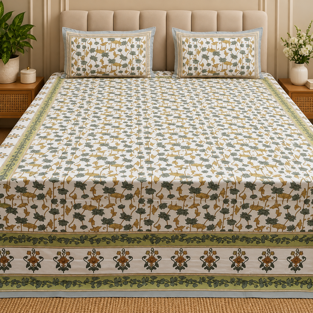Gulnaar Printed Pure Cotton king size Bedsheet Set