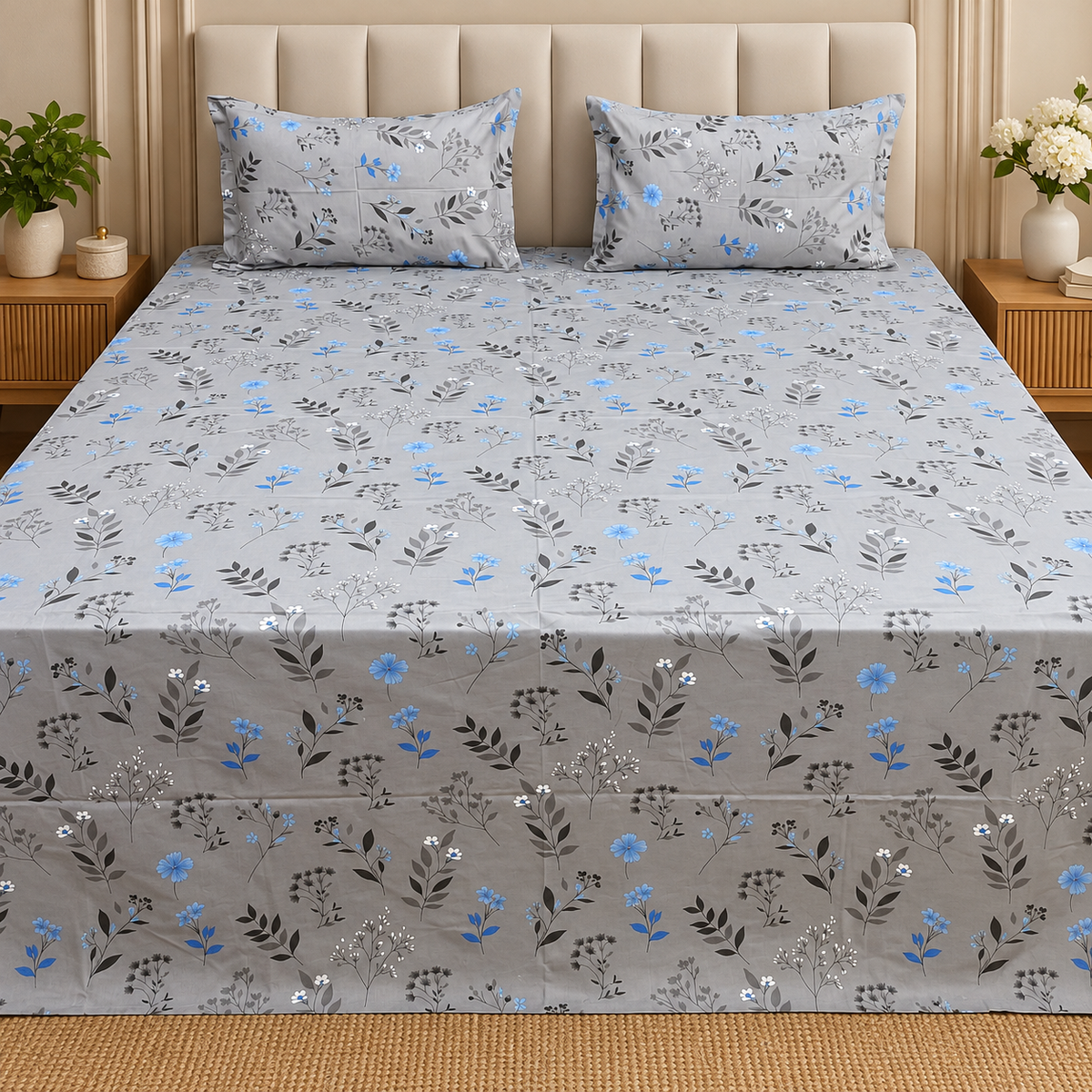 Floral Bliss King Size Pure Cotton Printed Bedsheet Set
