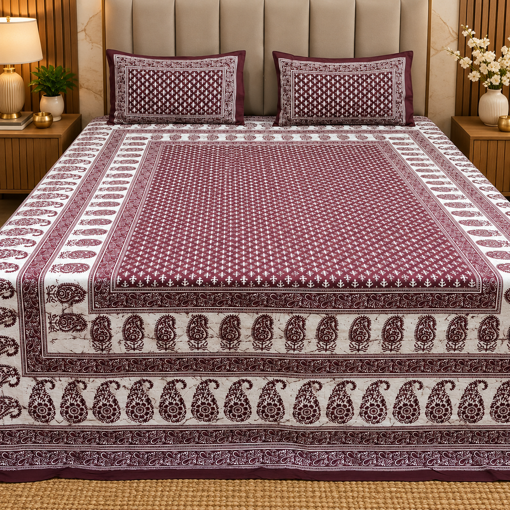 Indigo Printed Double Bed Pure Cotton Bedsheet