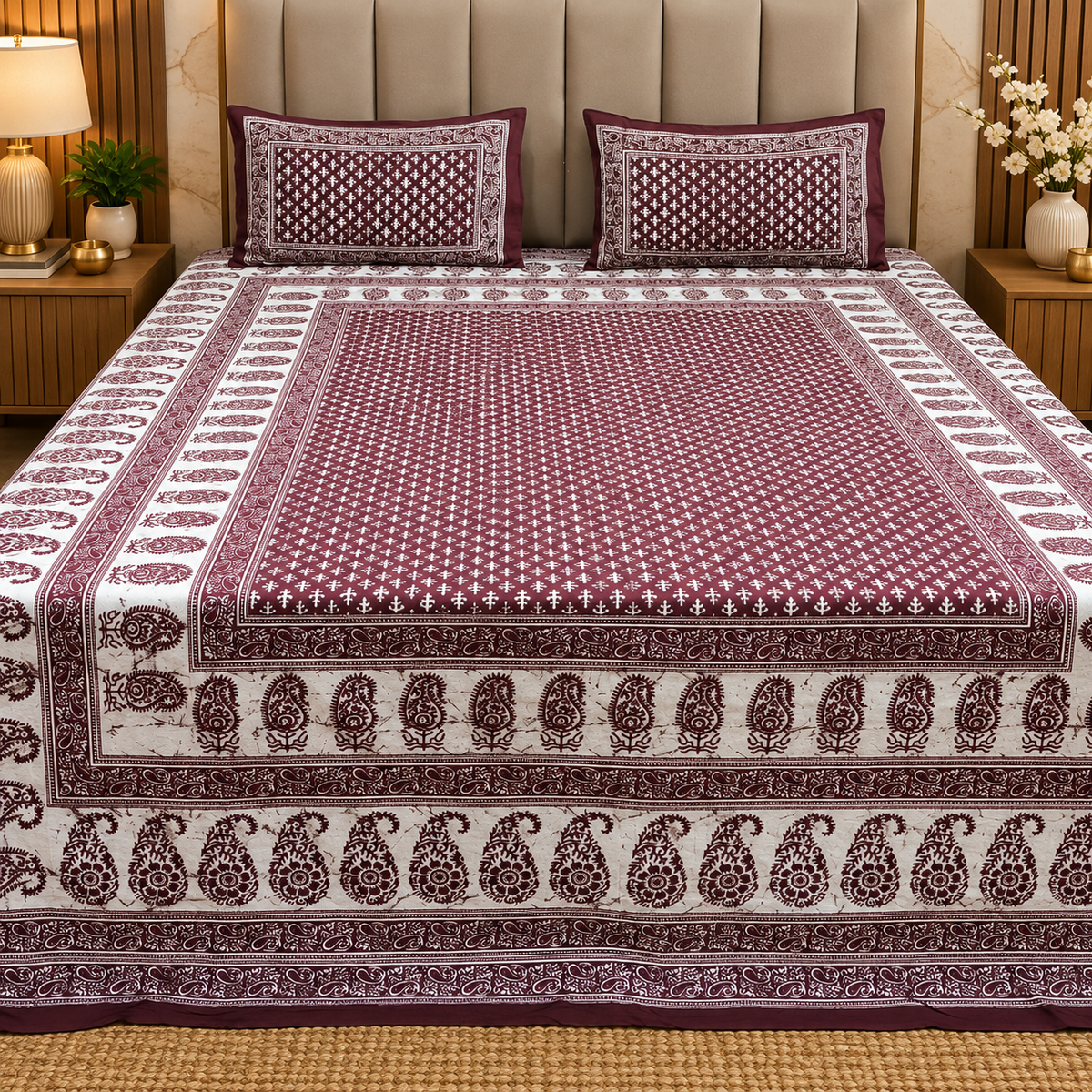 Indigo Printed Double Bed Pure Cotton Bedsheet