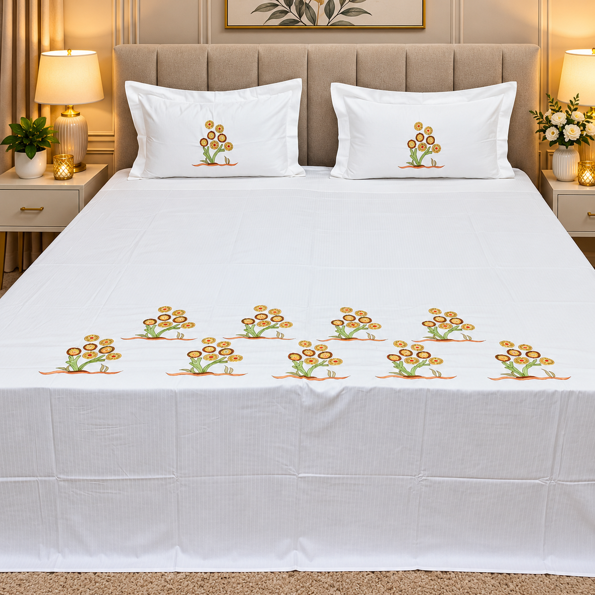 Kasturi Designer Pure Cotton Embroidered king Size Bedsheet