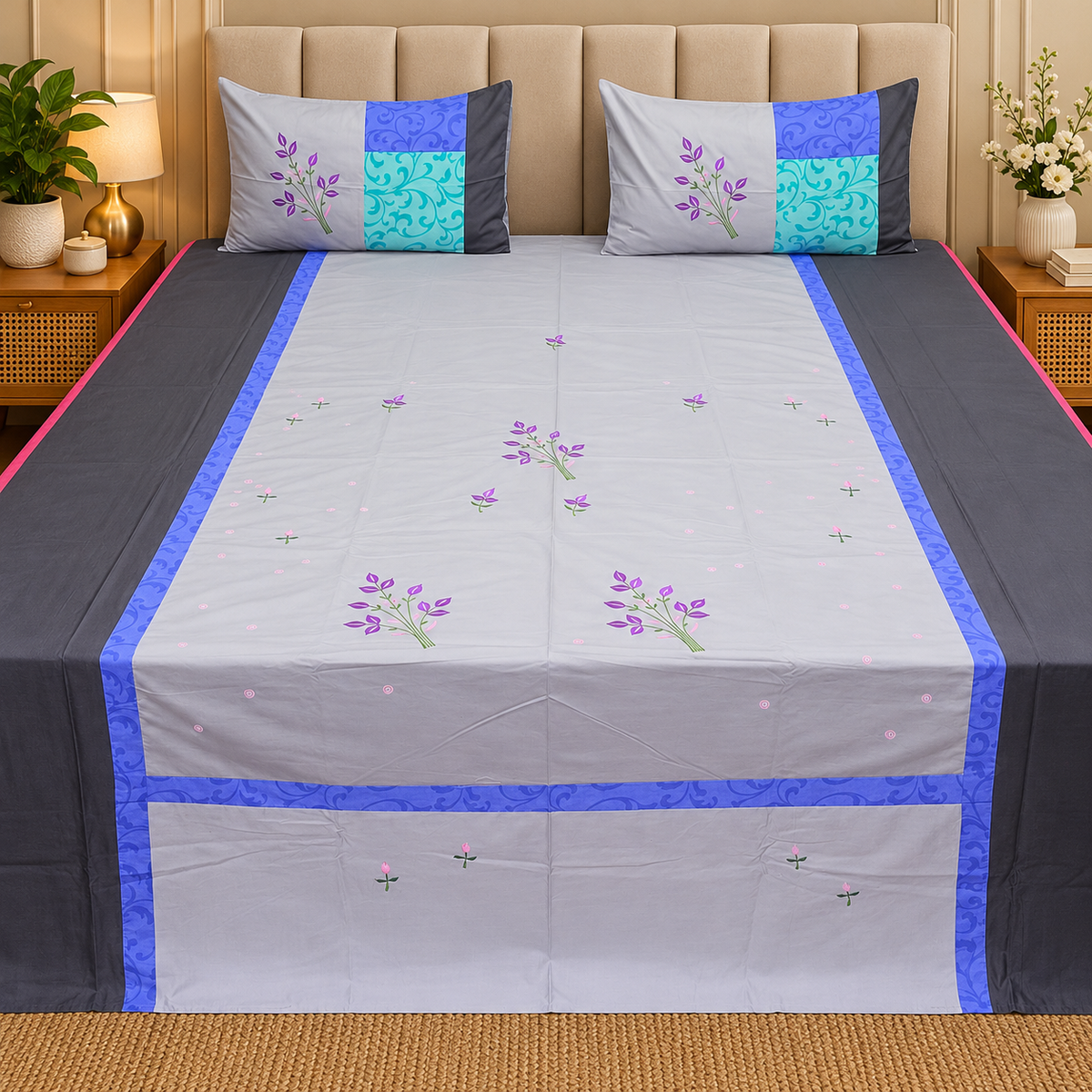 Decor Designer Mix & Match Double Bed Embroidered Bedsheet Set