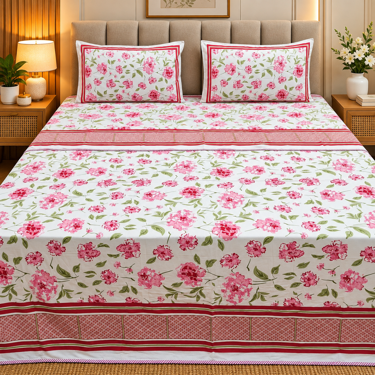 Discharge Printed Pure cotton King Size 4 pcs Bedding Set