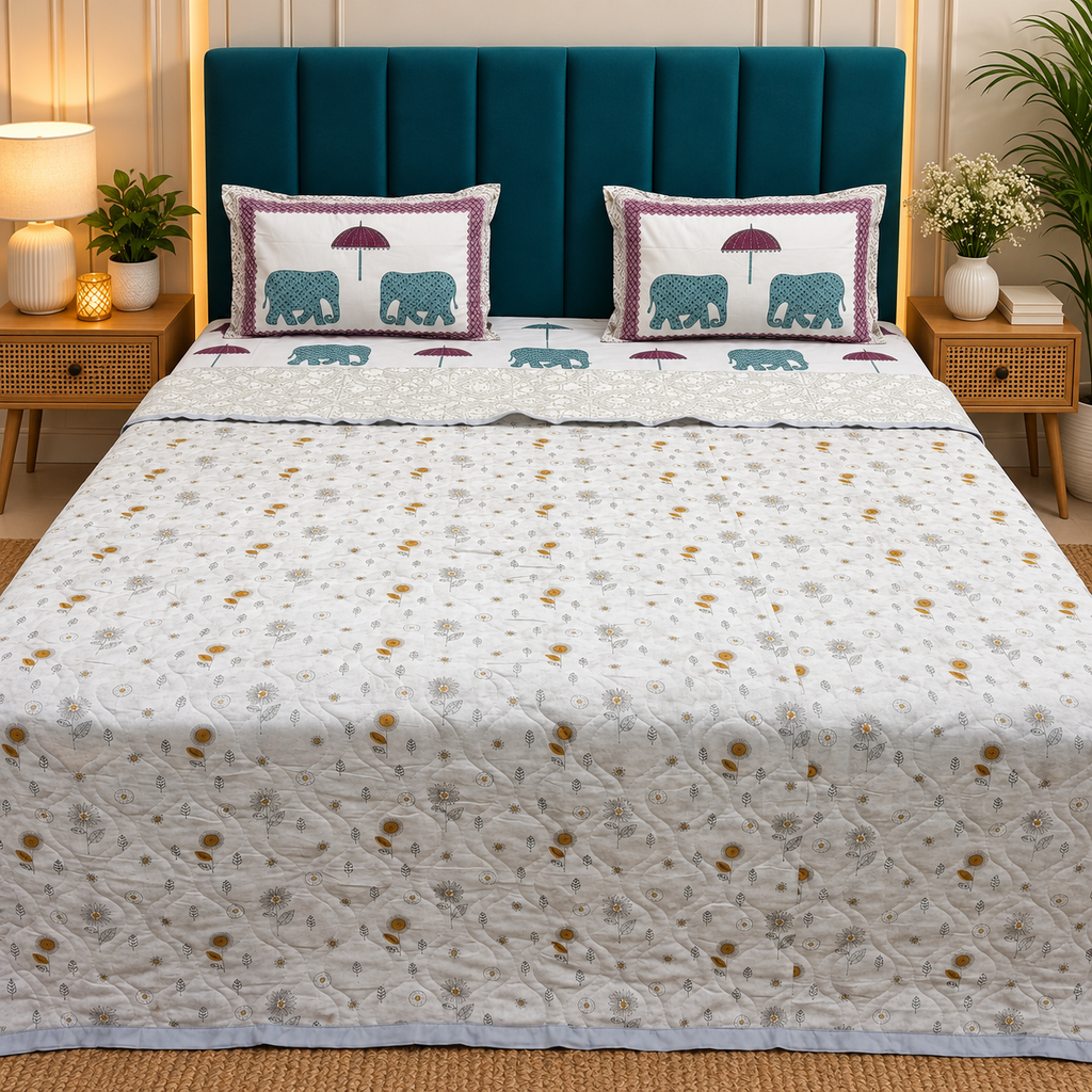 MoonMist Printed Double Bed Quilted Reversible Comforter