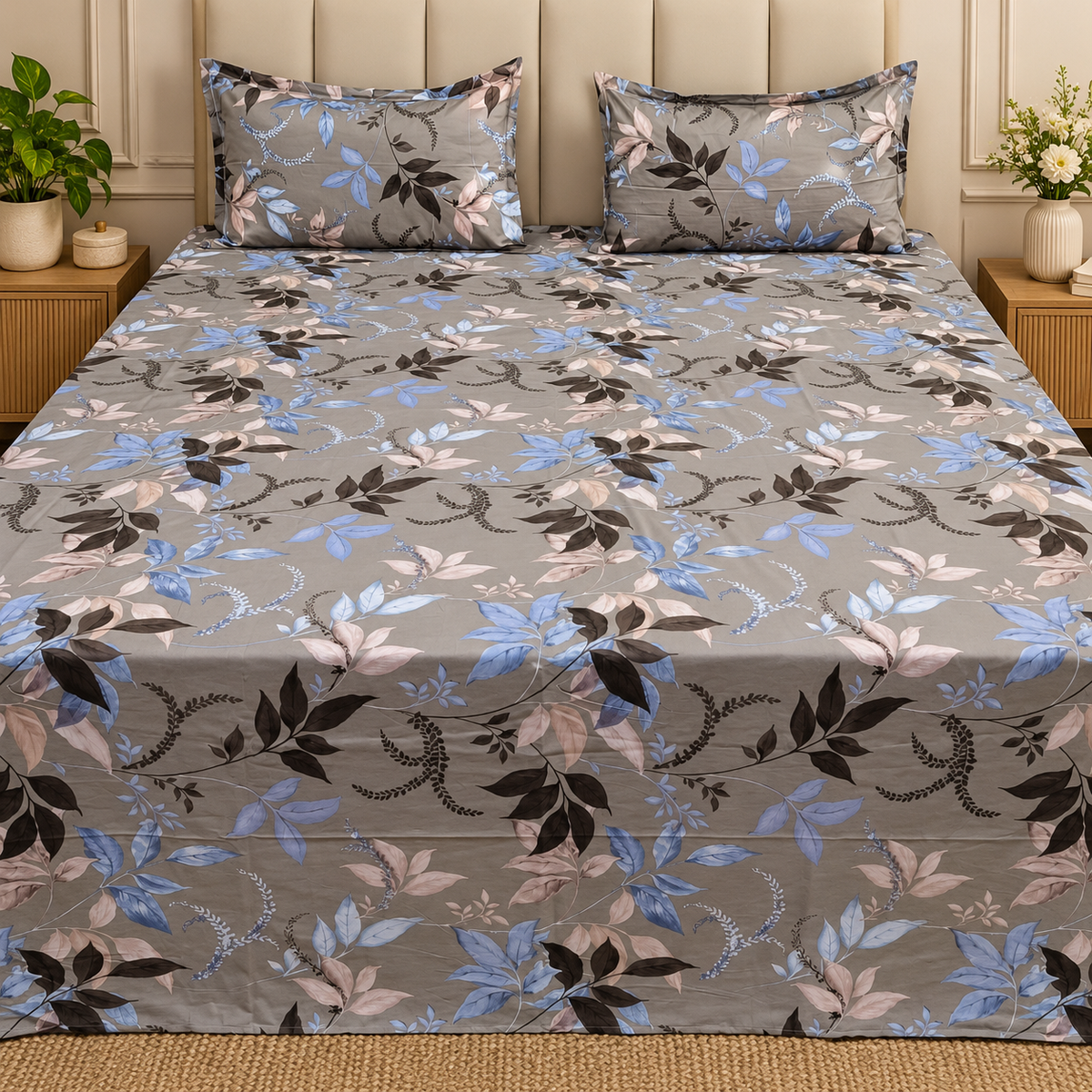 Abstract Dark Base Printed Premium Pure Cotton King Size Bedsheet
