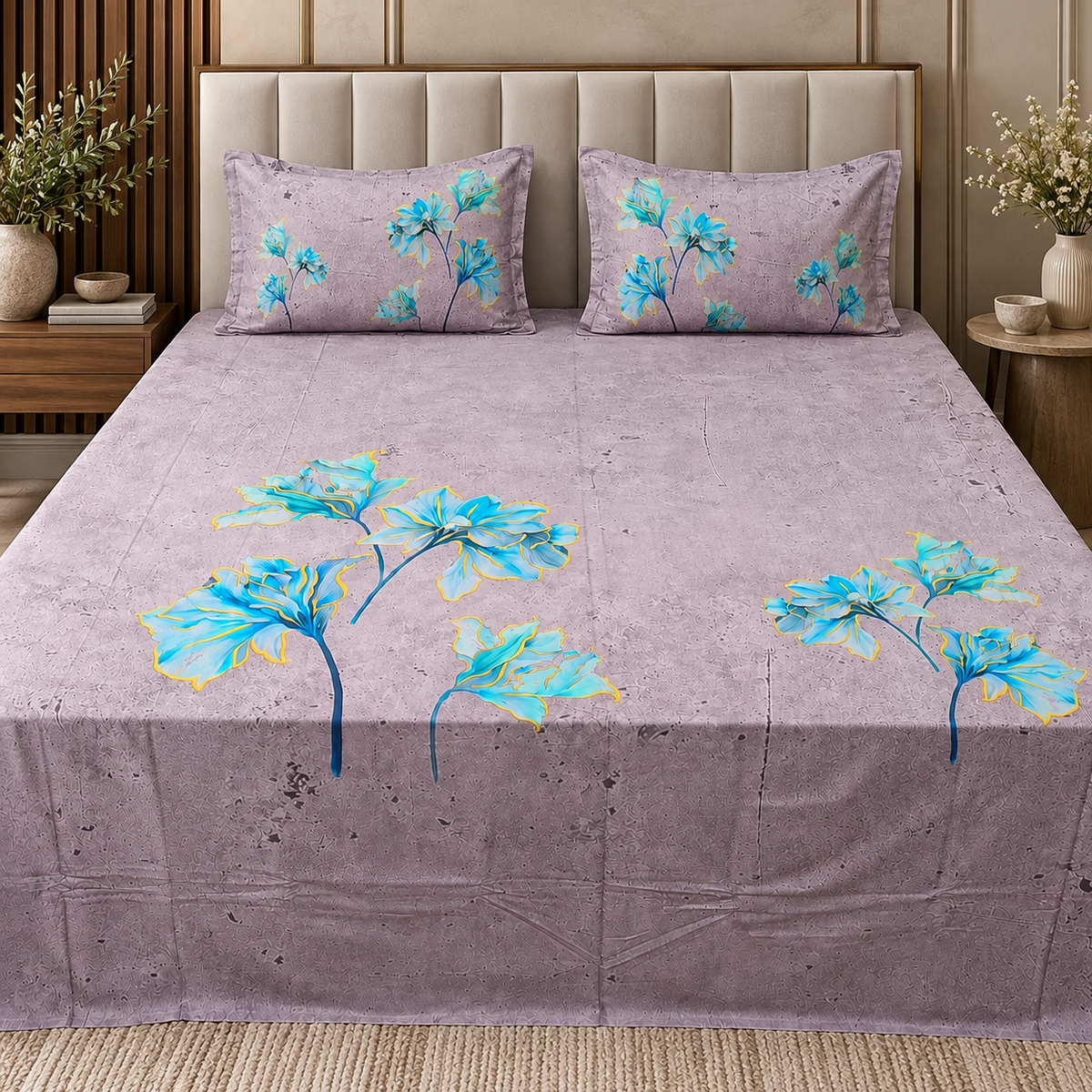Fab Decor Pure Cotton Digital Print Super Kingsize Bedsheet (400TC)