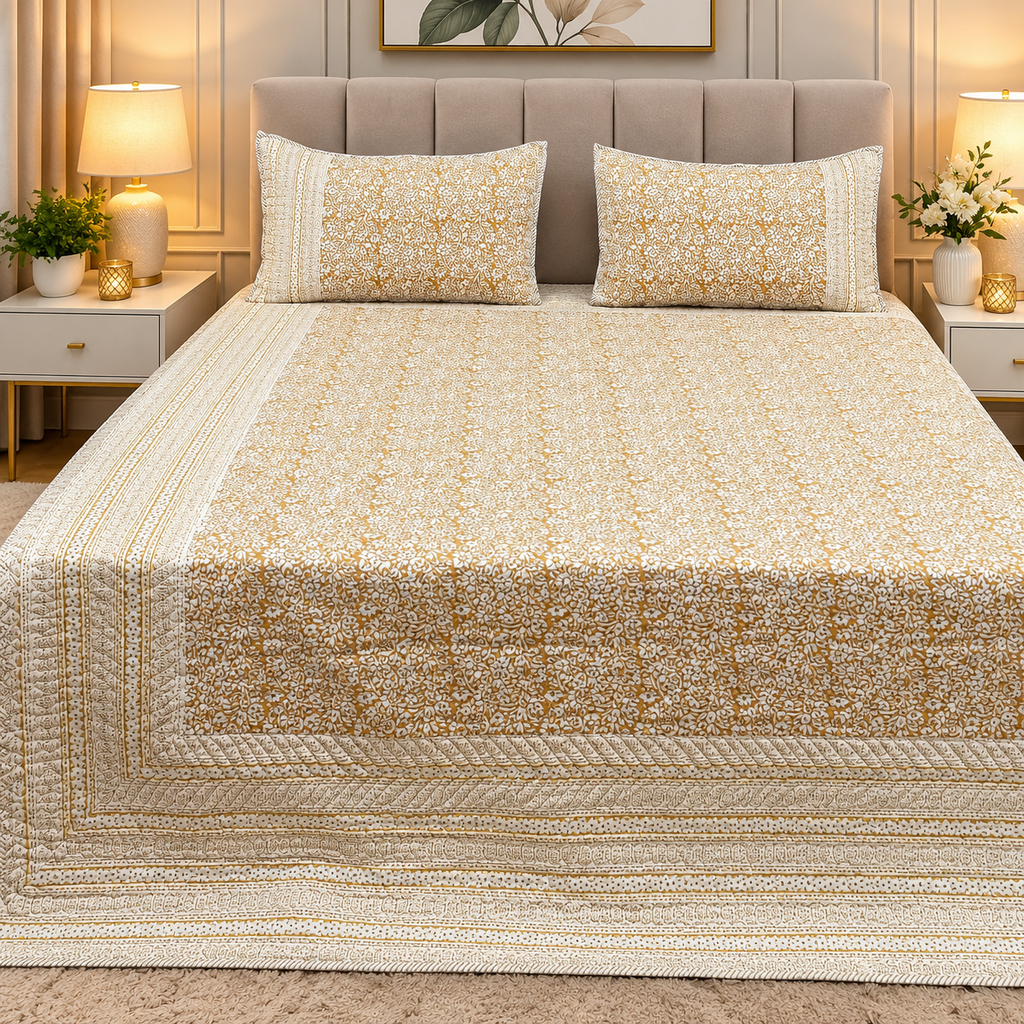 Sanganeri dreams Mul Cotton Handblock Printed king Size Quilted Bedcovers