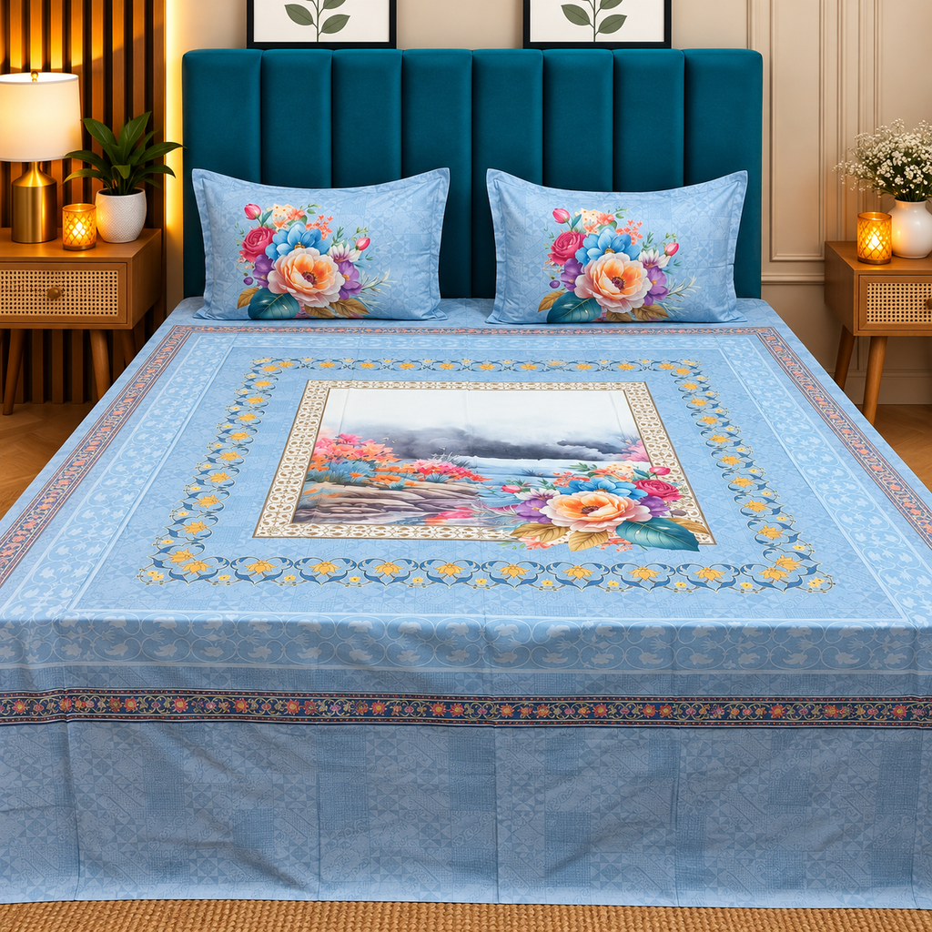 Digital Raga Printed King Size (400 Tc) Pure Cotton Bedsheet