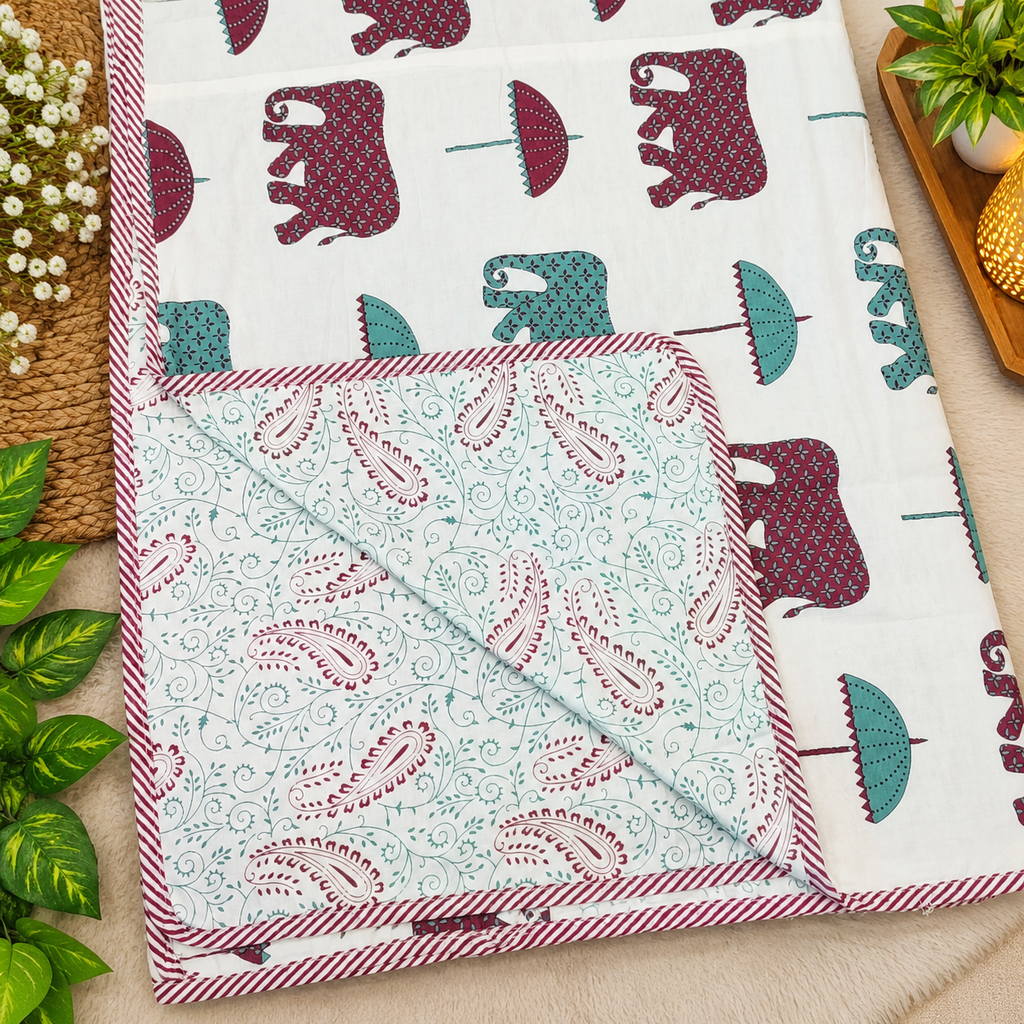 Zaroka Mul Cotton Handblock Print Double Bed Dohar ( Tehar )
