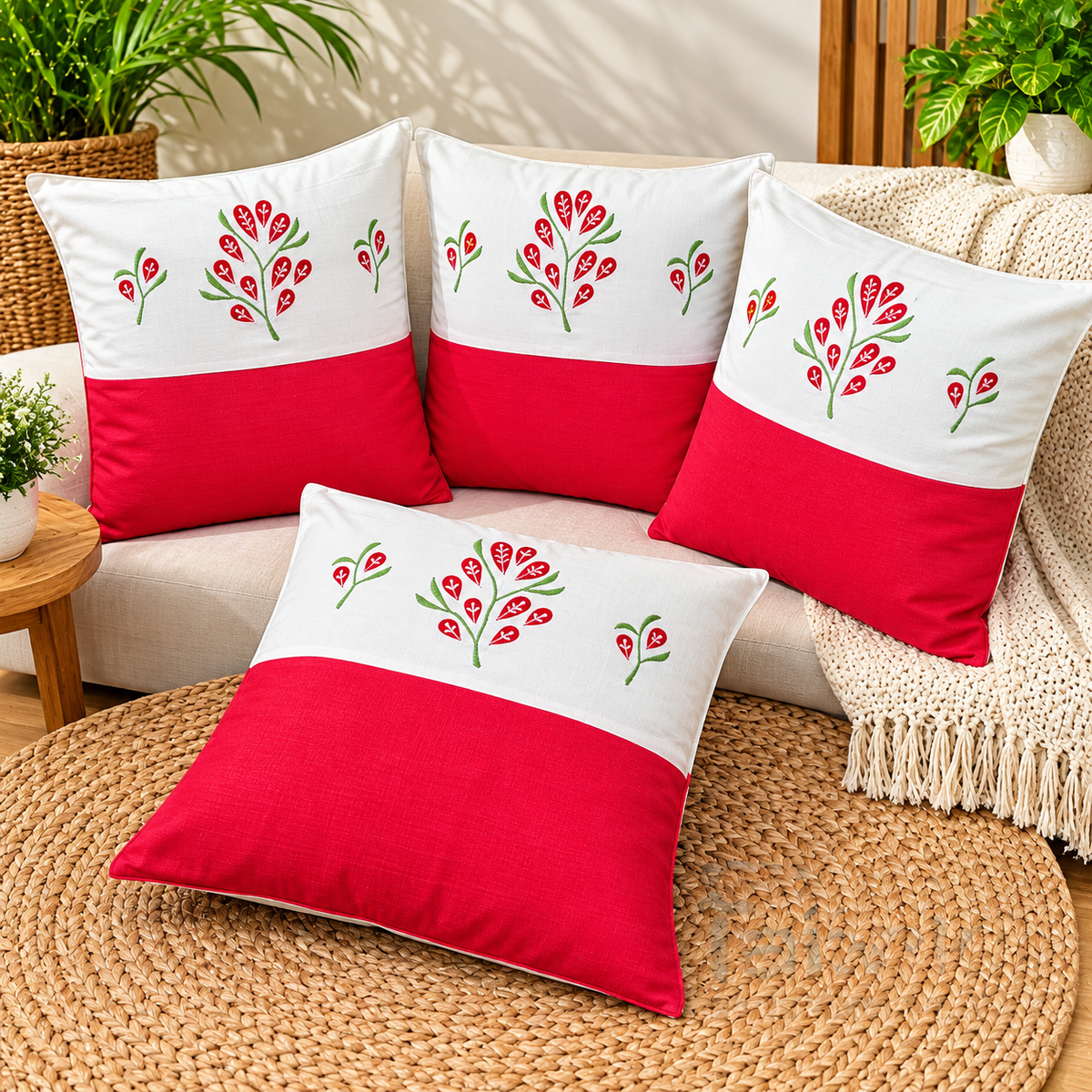 Mix & Match Pure Cotton  Embroidered Cushion Covers (Set of 4 Pcs )