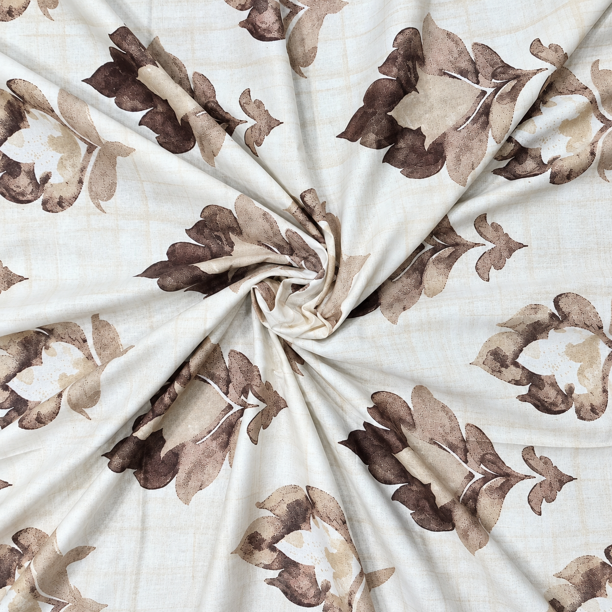 Glory Premium Beige & Brown Floral Printed Queen Size Pure Cotton Bedsheet