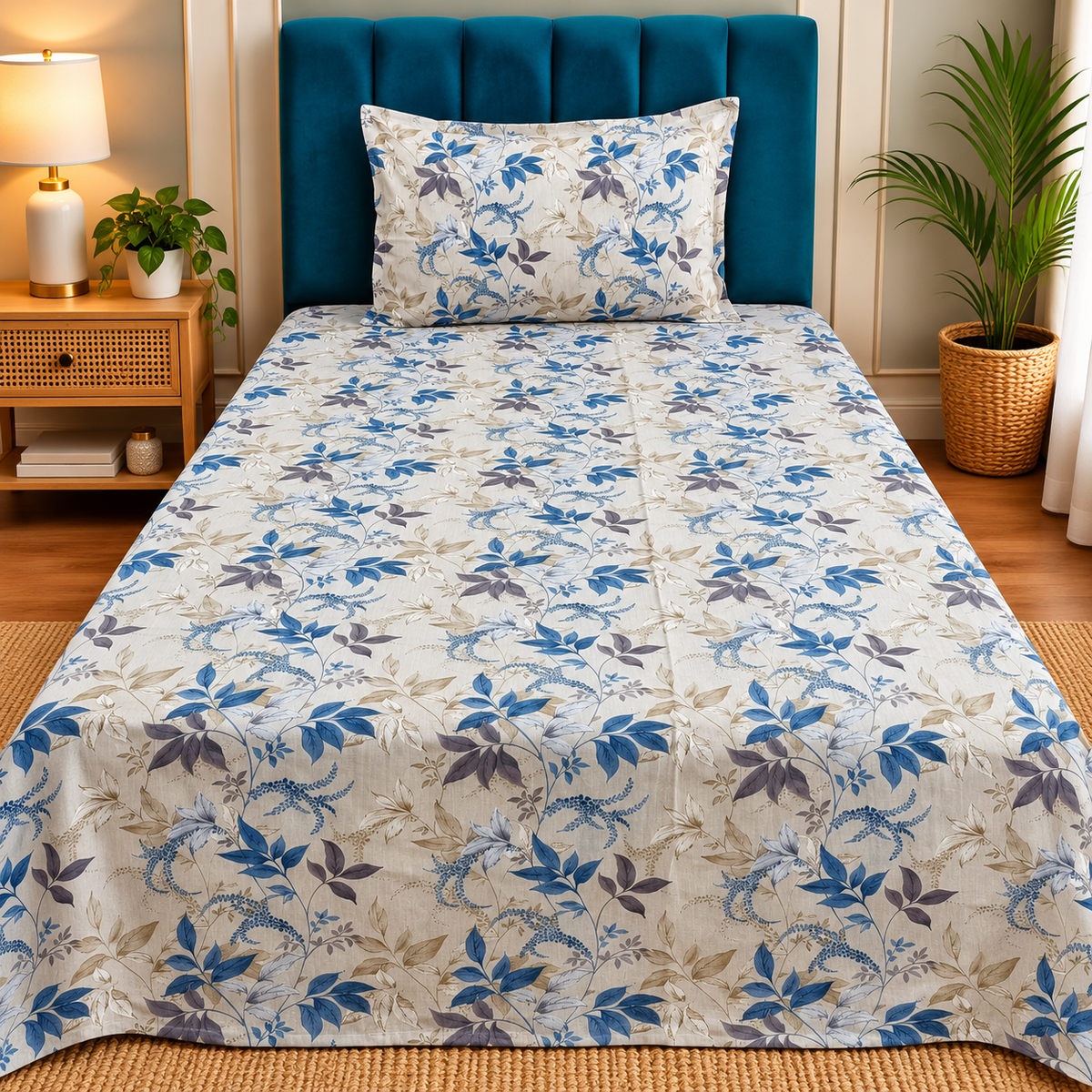 Calm Petals  Printed Pure Cotton Single Bed Sheet