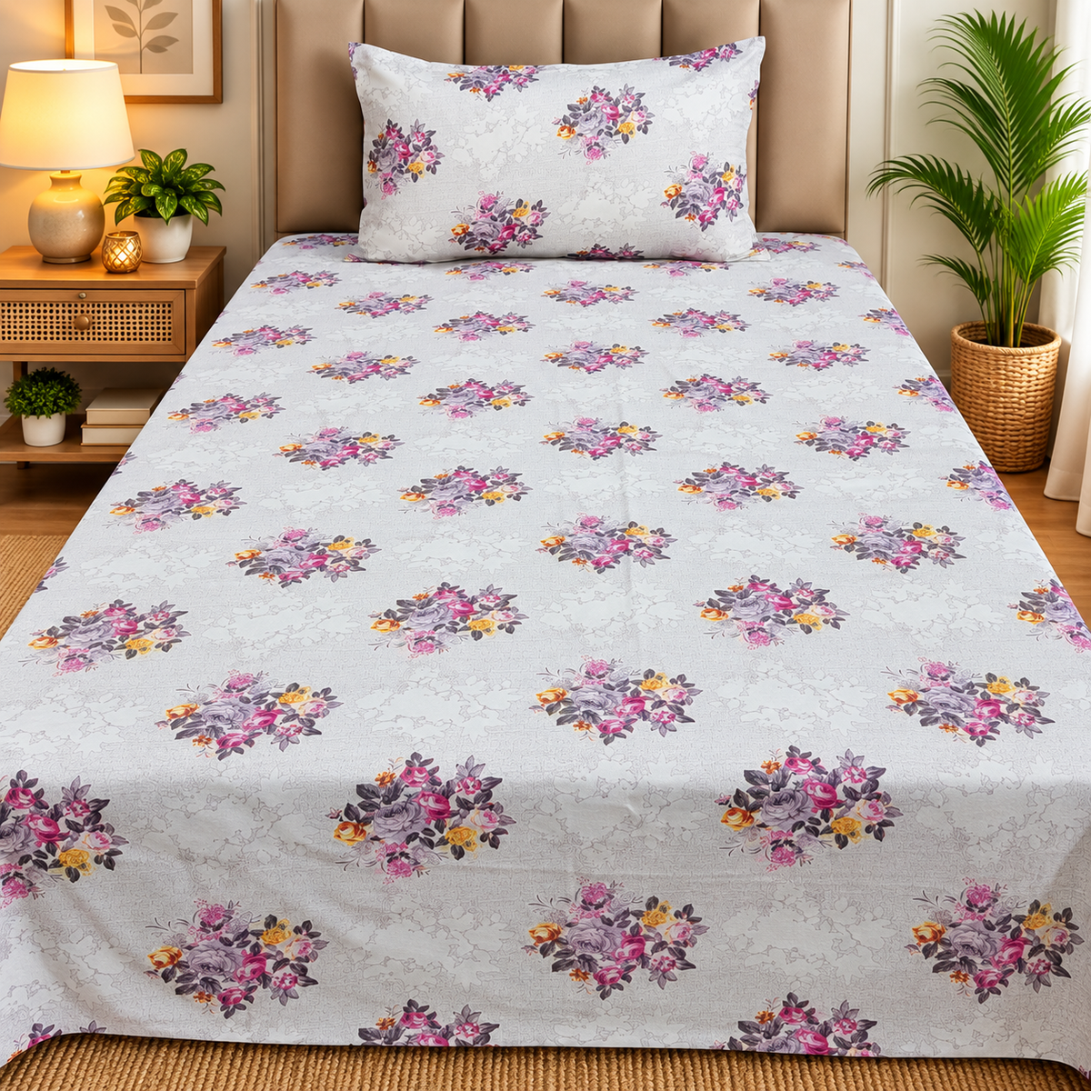 Calm Petals  Printed Pure Cotton Single Bed Sheet