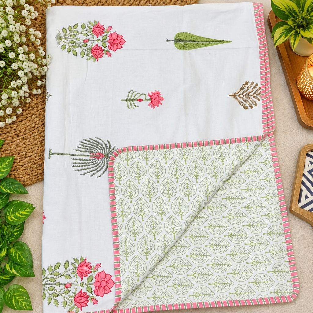 Zaroka Mul Cotton Handblock Print Double Bed Dohar ( Tehar )