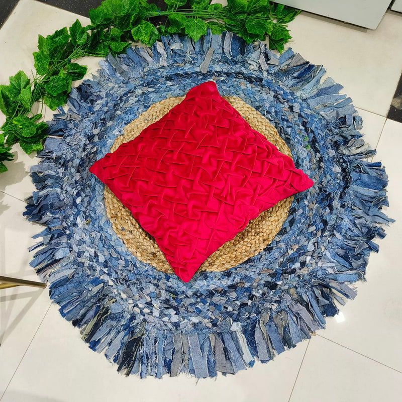 Handmade Braided Jute & Denim Rug in Round with Small Circle Pattern