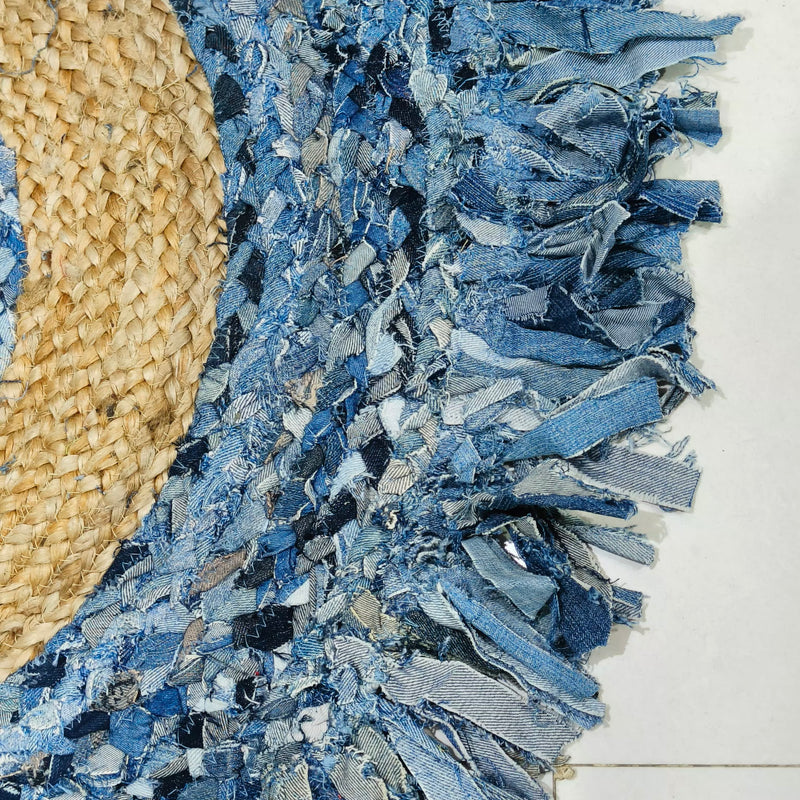 Handmade Braided Jute & Denim Rug in Round with Small Circle Pattern