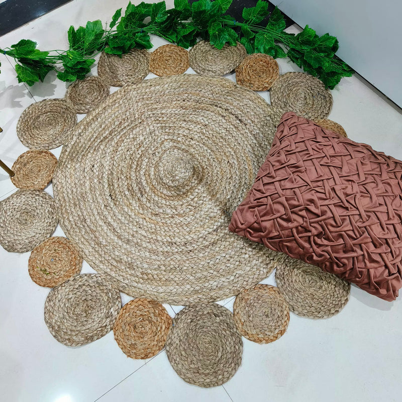 Handmade Braided Jute Rug in Round with Small Circle Pattern