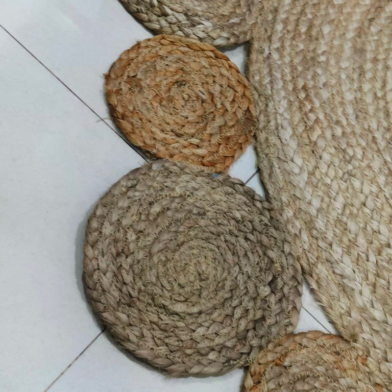 Handmade Braided Jute Rug in Round with Small Circle Pattern