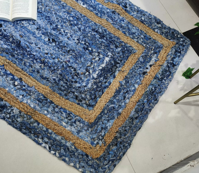 Handmade Braided Denim with Jute Rugs Rectangular