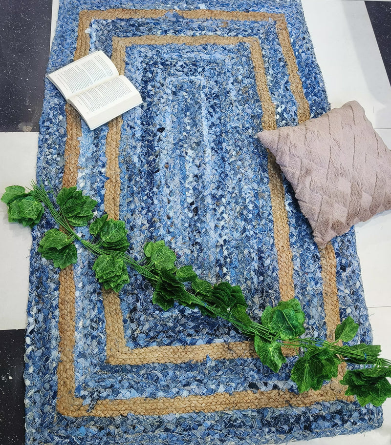 Handmade Braided Denim with Jute Rugs Rectangular