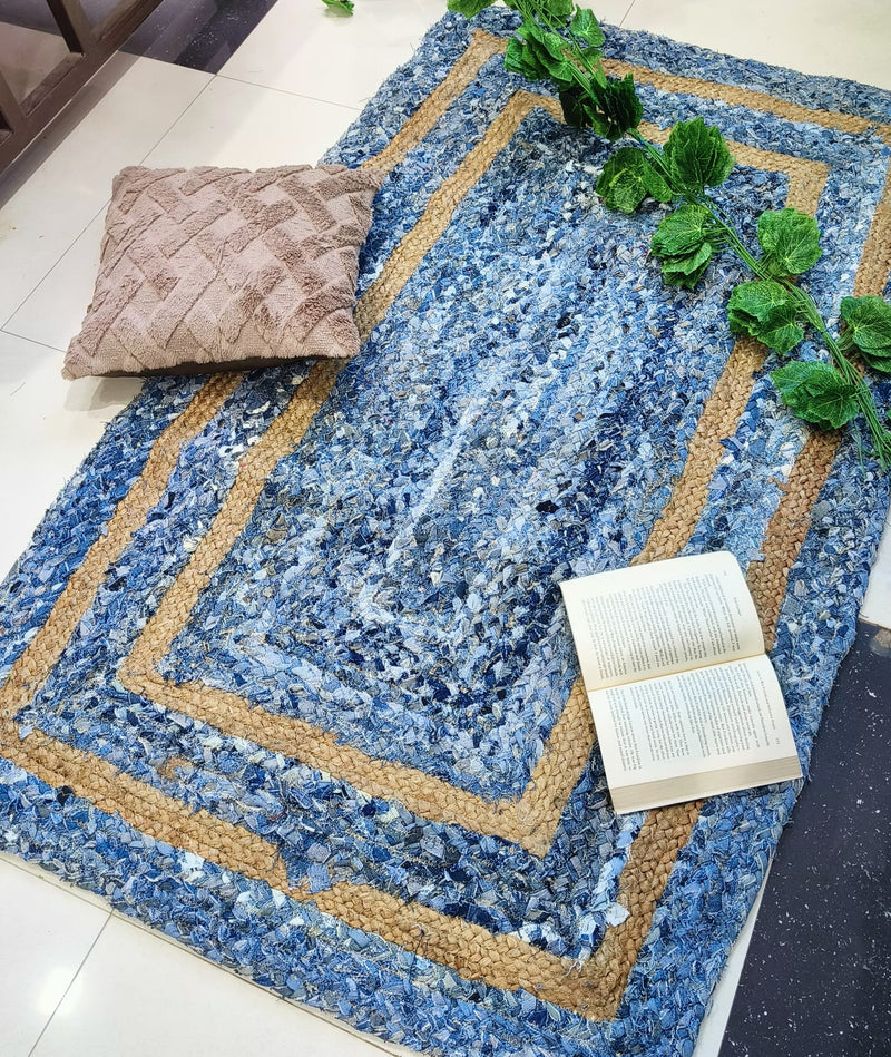 Handmade Braided Denim with Jute Rugs Rectangular