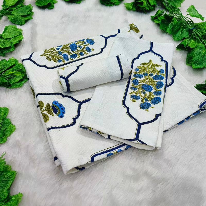 Waffle Handblock Printed Pure Cotton Bath & Hand Towels