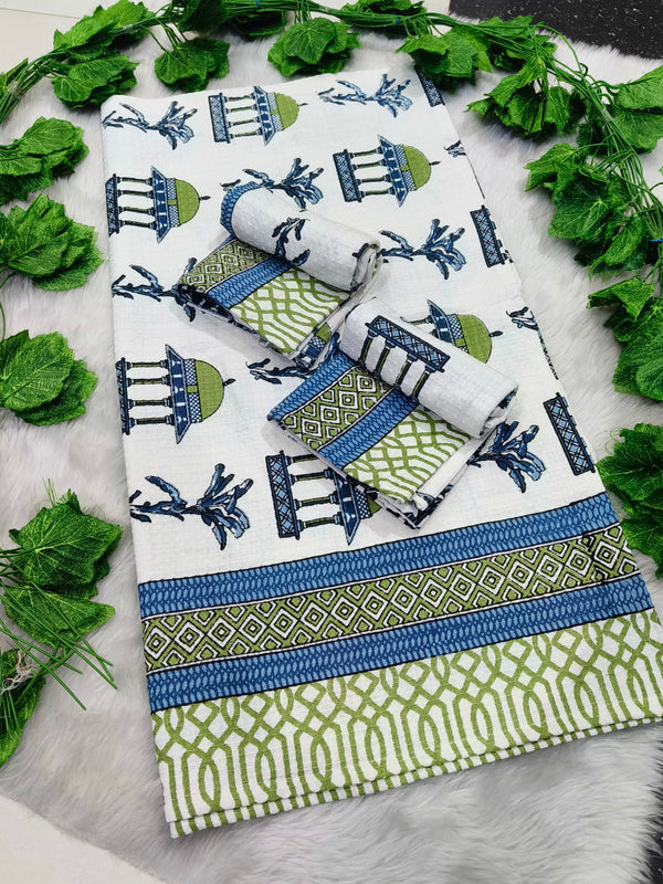 Waffle Handblock Printed Pure Cotton Bath & Hand Towels
