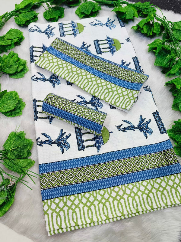 Waffle Handblock Printed Pure Cotton Bath & Hand Towels