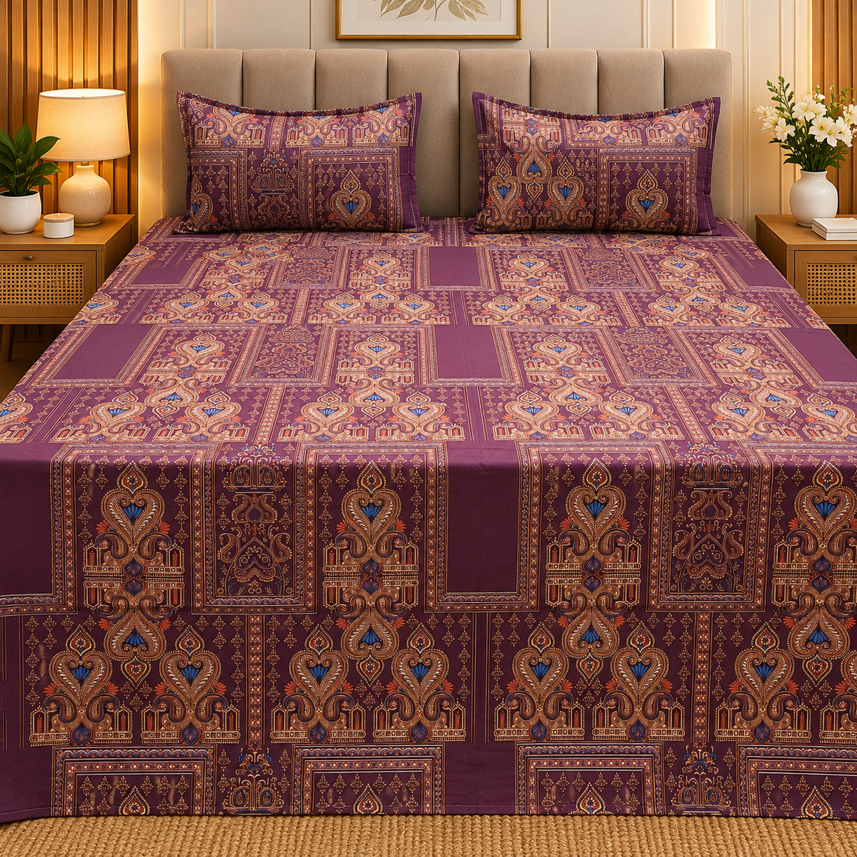 Pearl Print Premium Pure Cotton king Size Bedsheet