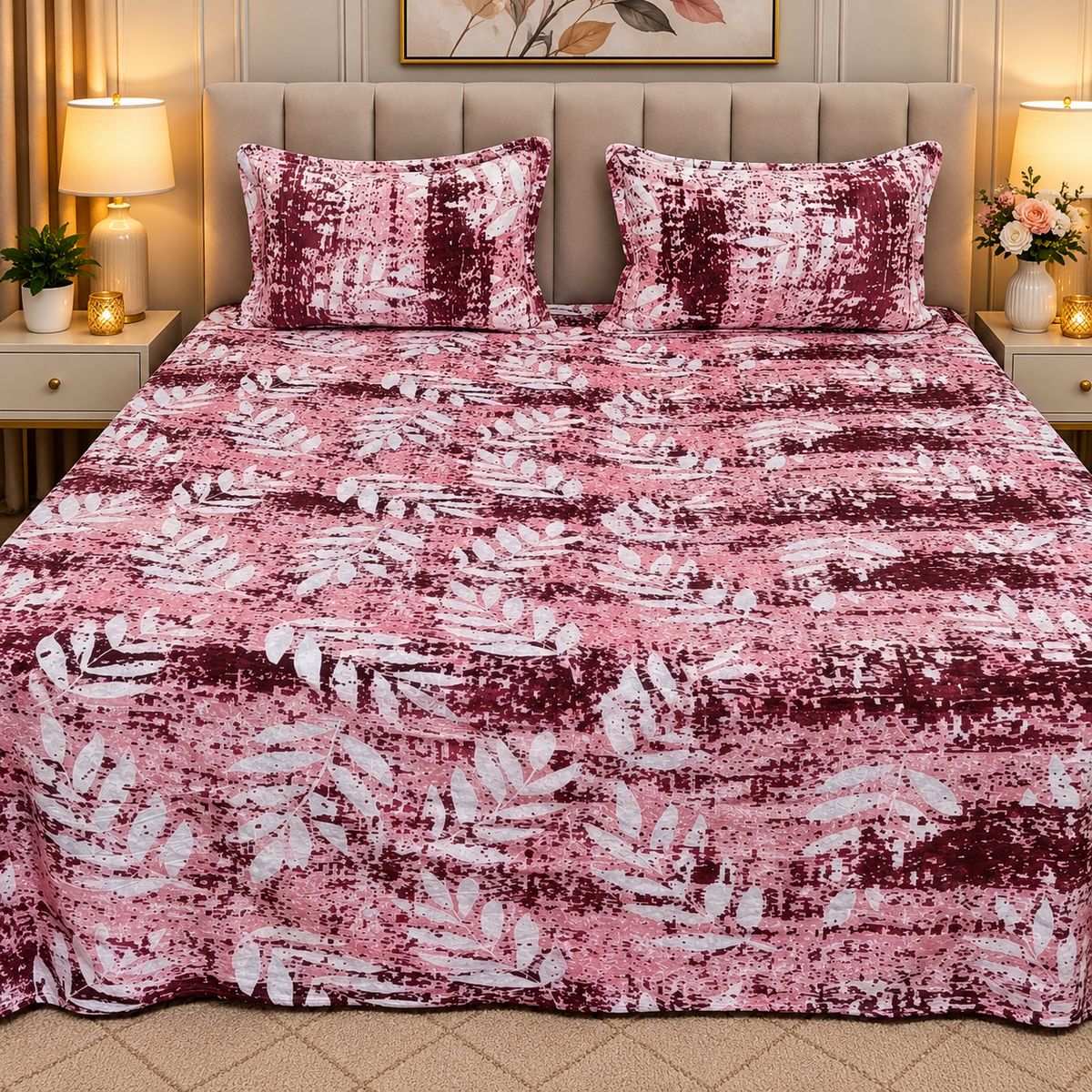 Cloudy Printed Premium  King Size Winter Bedsheet Set