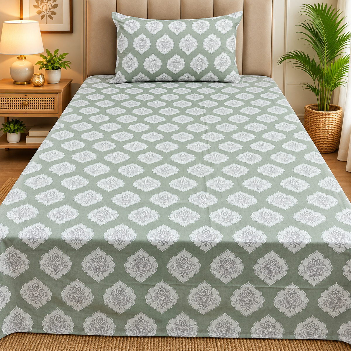 Calm Petals  Printed Pure Cotton Single Bed Sheet