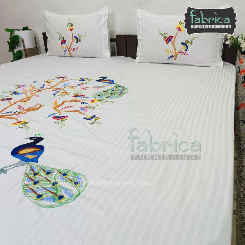 Fabby Peacock Embroider Double Bed King Size Bed Sheets