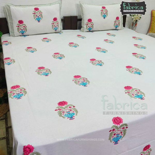 Fab Nazakhat Pure Cotton Handblock Super Kingsize Bedsheet