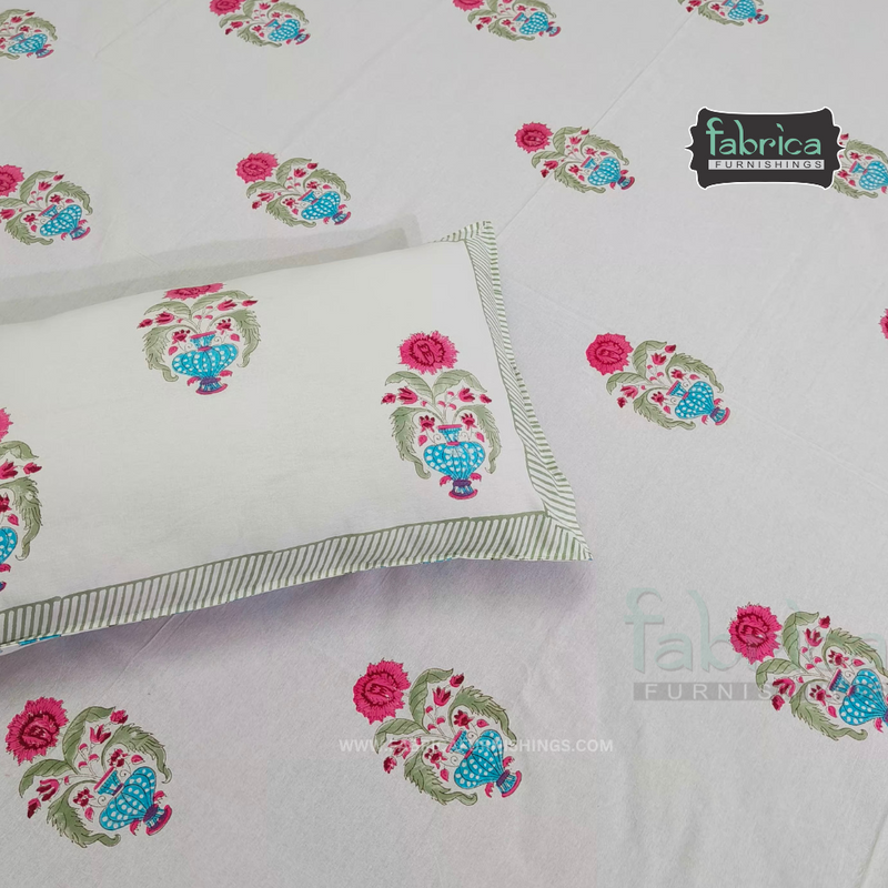 Fab Nazakhat Pure Cotton Handblock Super Kingsize Bedsheet