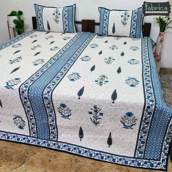 Fabby Decor Designer Handblock Quilted Reversible Pure Cotton Bedcover