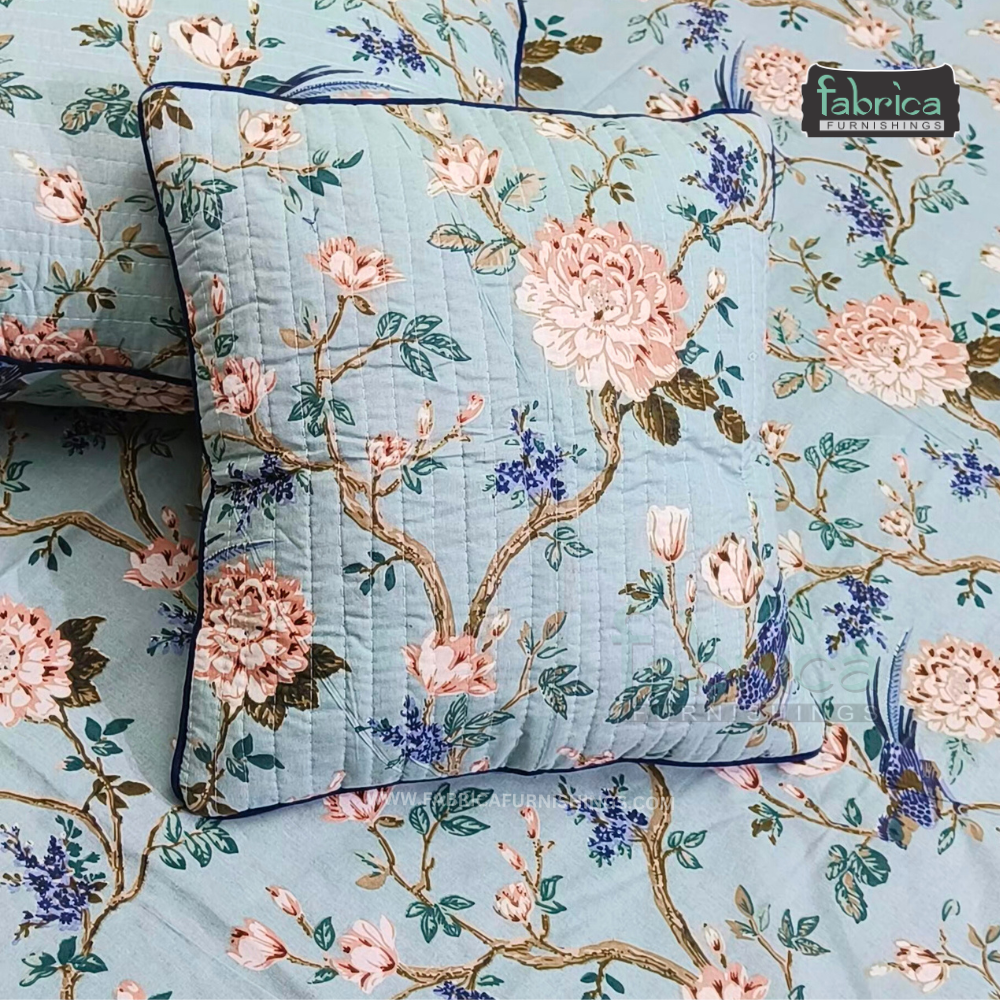 Anokhi Printed Quilted 5 pcs King Size Bedsheet Set