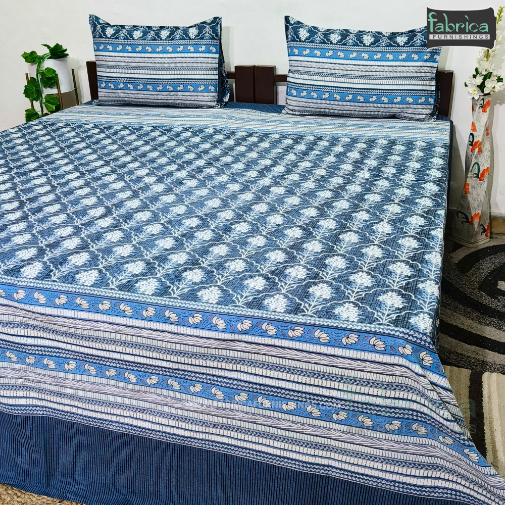Sitara Handblock Designer Print Premium Cotton Kingsize Bed Sheets